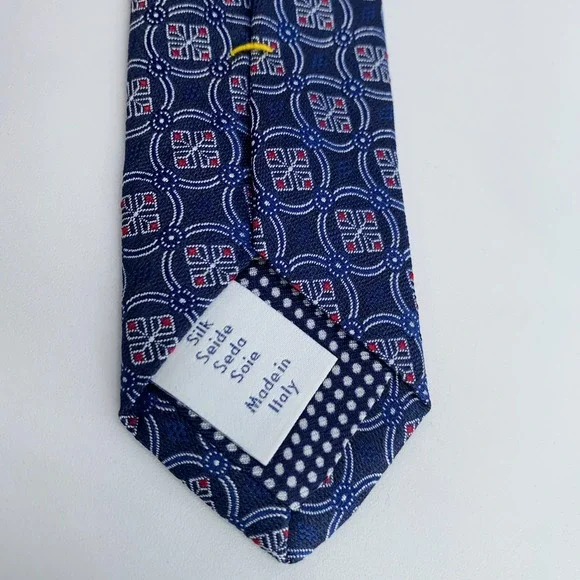 Eton Tie Mens One Size Navy Blue Patterned Silk Classic Necktie Italy Made NWT